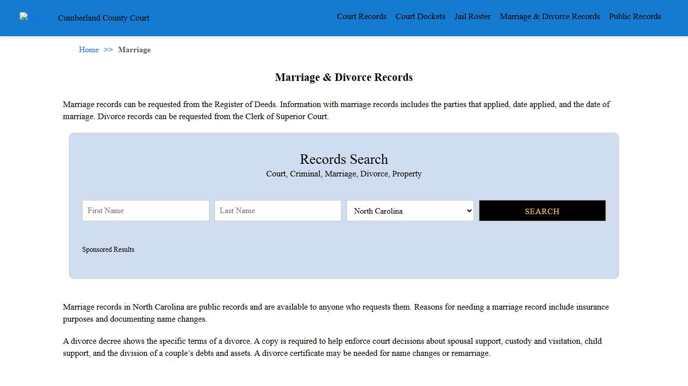 Marriage & Divorce Records Cumberland County Court