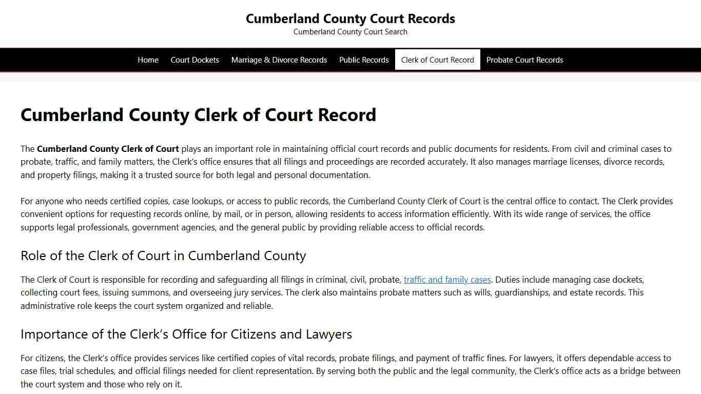 Cumberland County Clerk of Court Record